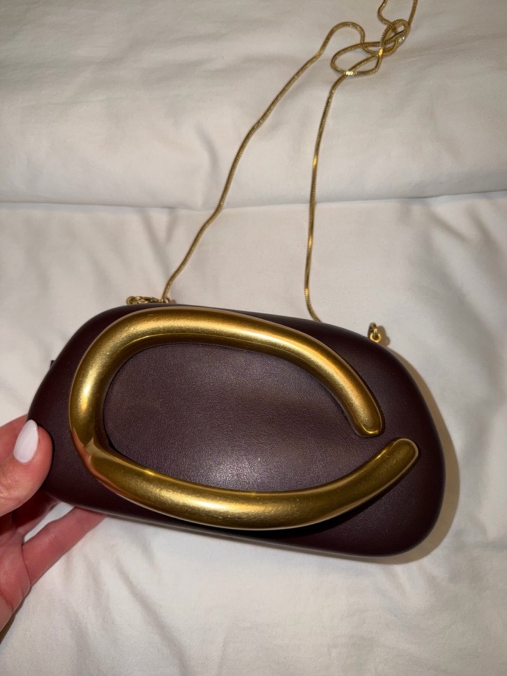 Zara NWT Brown Leather box bag Clutch with Gold Hardware - Picture 3 of 3